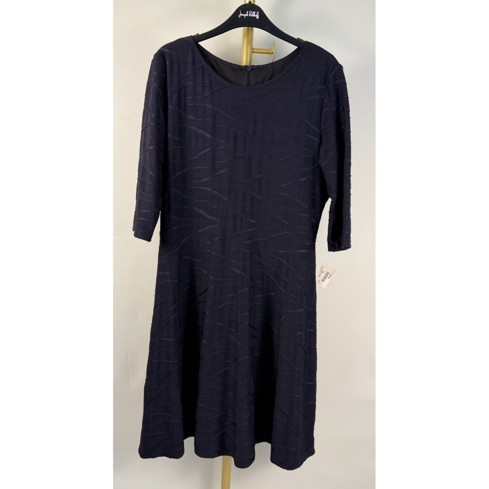 Joseph Ribkoff Dress 151392 Black Textured Fit & Flare 3/4 Sleeve Women's 14